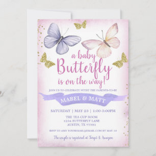 Invitation Baby shower papillon rose pourpre