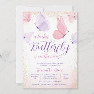 Invitation Baby shower papillon rose violet