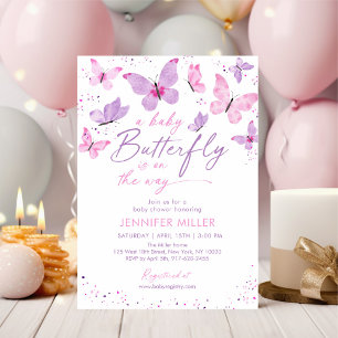 Invitation Baby shower papillon rose violet
