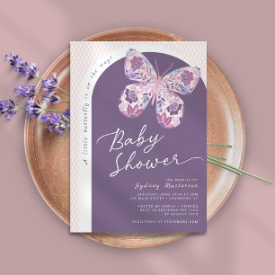 Invitation Baby shower papillon rose violet