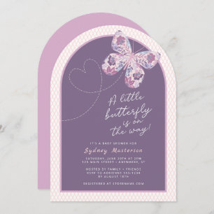 Invitation Baby shower papillon rose violet