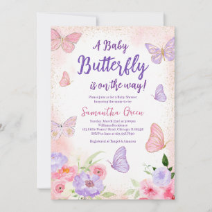 Invitation Baby shower papillon rose violet
