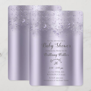 Invitation Baby Shower Papillon scintillement lilas