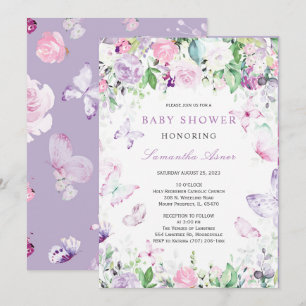Invitation Baby Shower Papillon Violet