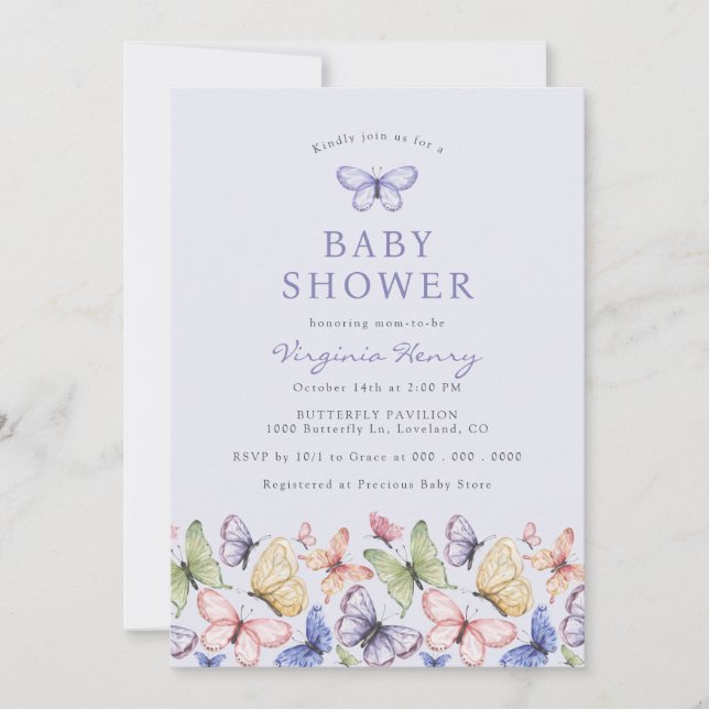 Invitation Baby Shower Papillon Violet (Devant)