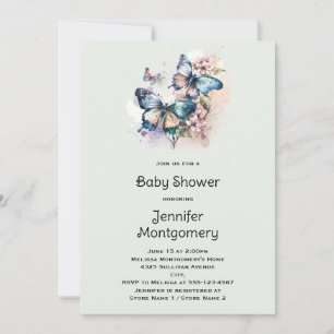 Invitation Baby Shower Papillons et Fleurs Magnifiques