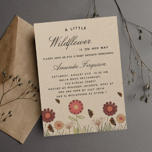 Invitation Baby shower papillons fleur sauvage retro