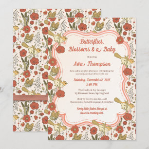 Invitation Baby Shower   Papillons & Fleurs Poétique Floral