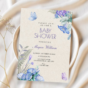 Invitation Baby shower papillons floraux artistiques
