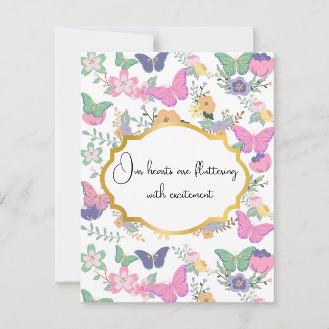 Invitation Baby Shower Papillons Roses et Verts  (Devant)