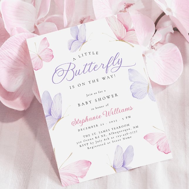Invitation Baby Shower Papillons Roses et Violets (Créateur téléchargé)