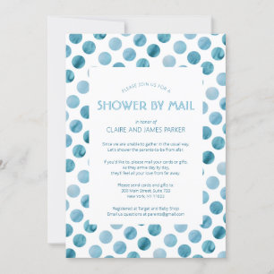 Invitation Baby Shower par courrier à pois bleus aquarelle