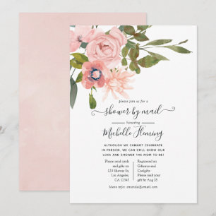 Invitation Baby Shower par courrier avec aquarelle rose et or