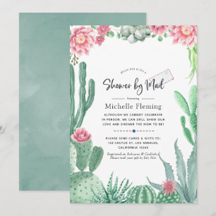Invitation Baby-Shower par courrier avec des succulentes aqua