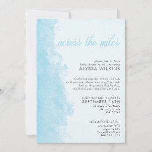 Invitation Baby Shower par courrier Elegant Lavis d'encre Ble