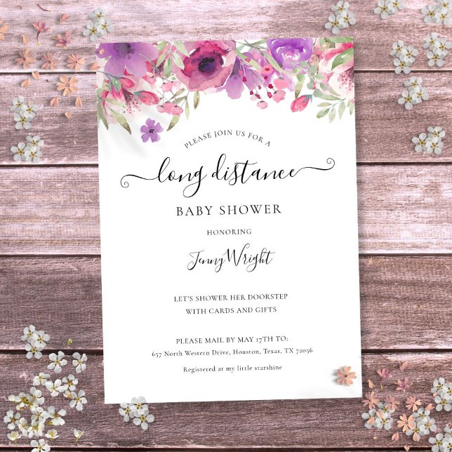 Invitation Baby Shower par courrier Floral Sprinkle à distanc (Baby Shower By Mail Long Distance Sprinkle Floral Invitation)