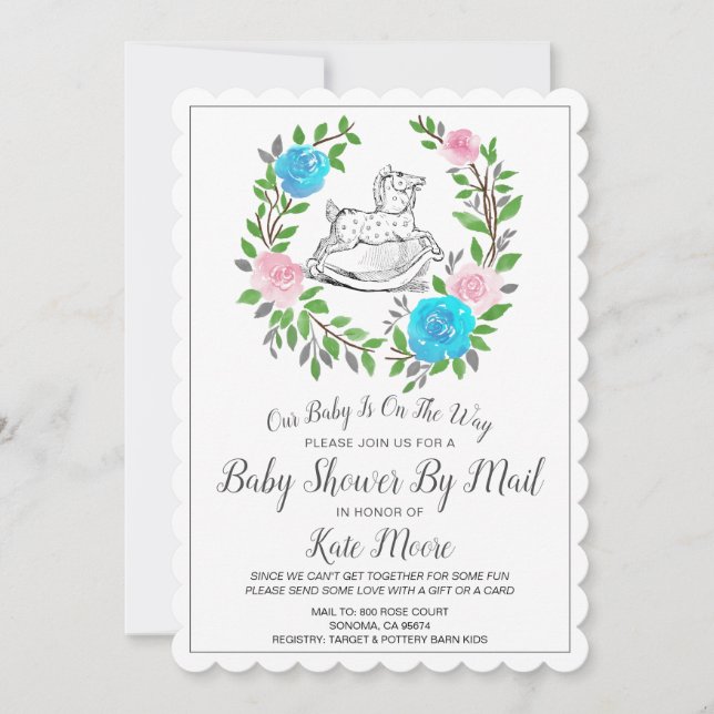 Invitation Baby shower par courrier | Horse rocheux à gerbes  (Devant)