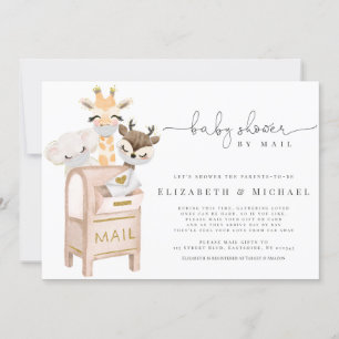 Invitation Baby shower Par Courrier Masqué Baby Animals Gold
