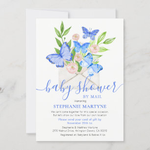Invitation Baby shower par courrier Papillon Enveloppe Bleu