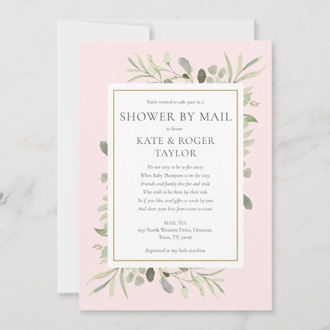 Invitation Baby Shower par courrier Rose et verdure (Devant)