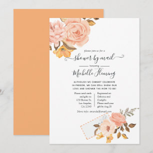 Invitation Baby-Shower par courrier Rose Pâle et Fleurs Dorée