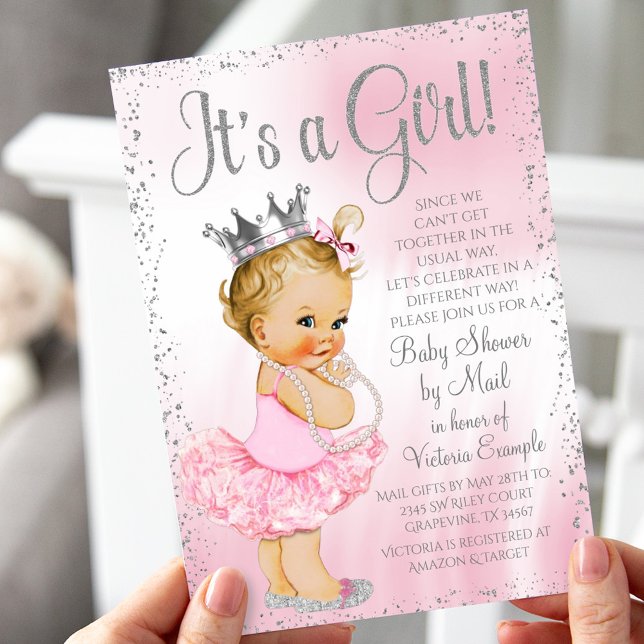 Invitation Baby Shower par courrier Rose Princesse Baby Showe (Créateur téléchargé)