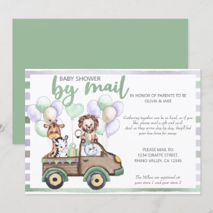 Invitation Baby shower par courrier Safari Camion et animaux 
