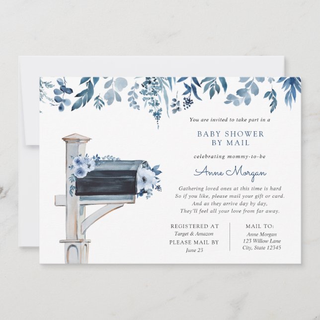 Invitation Baby shower par Fleurs Bleues Courrier dans Boîte  (Devant)