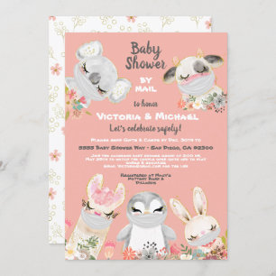 Invitation Baby shower par la poste bébé Animaux avec masques