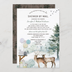 Invitation Baby shower par la poste Ours de forêt neutre pour
