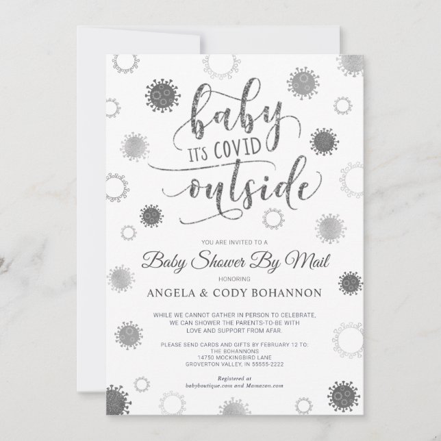 Invitation Baby shower par Mail BABY SON COVID OUTSIDE Argent (Devant)