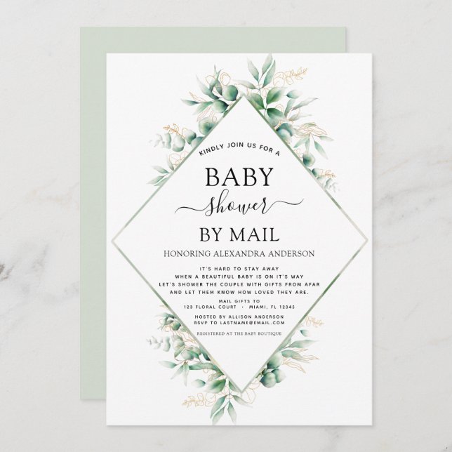 Invitation Baby shower par Mail Eucalyptus Géométrique (Devant / Derrière)