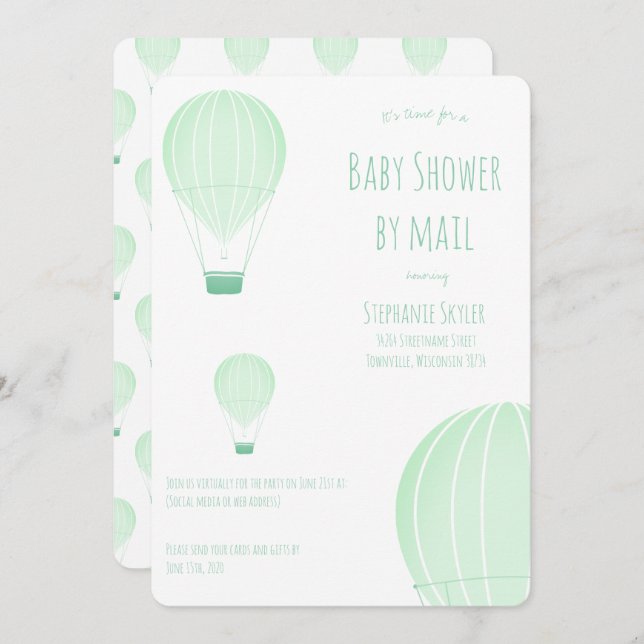 Invitation Baby shower par Mail Green Hot Air Balloon (Devant / Derrière)
