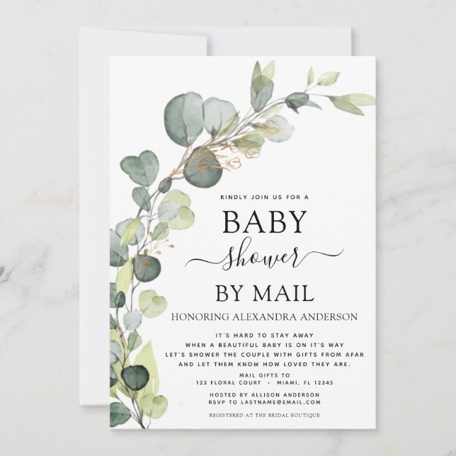 Invitation Baby shower Par Mail Greenery Eucalyptus (Devant)