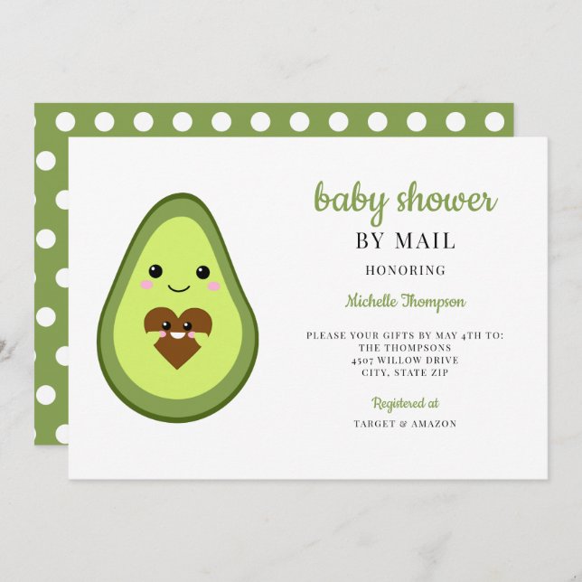 Invitation Baby shower Par Mail Kawaii Avocado Pregnant migno (Devant / Derrière)