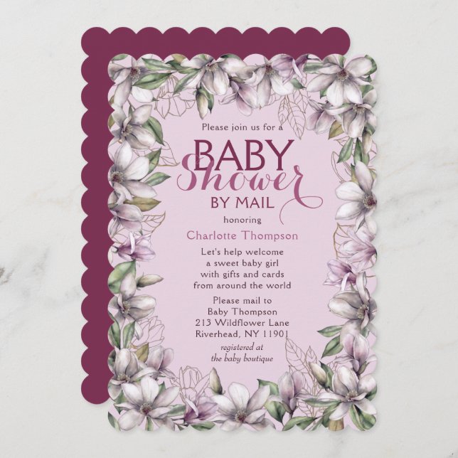 Invitation Baby shower Par Mail Magnolia Aquarelle Florale (Devant / Derrière)