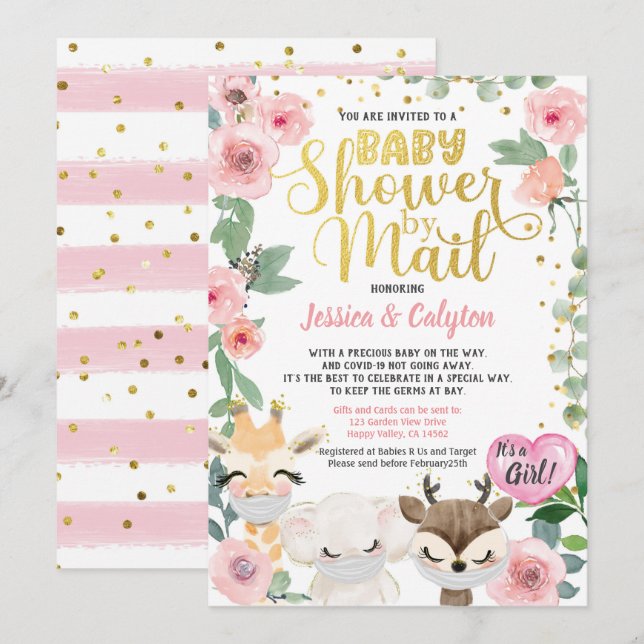 Invitation Baby shower Par Mail Pandemic Woodland Animal (Devant / Derrière)