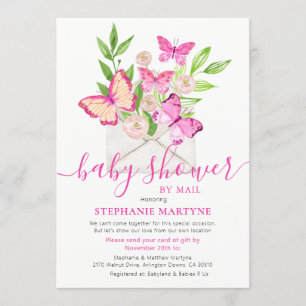 Invitation Baby shower Par Mail Papillon Rose Enveloppe Flora