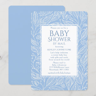 Invitation Baby shower Par Mail Pastel Blue Floral Motif