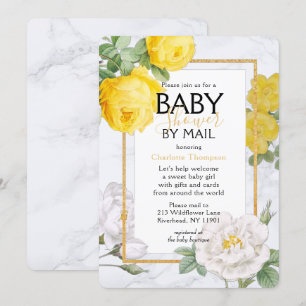 Invitation Baby shower Par Mail Rose Jaune Floral