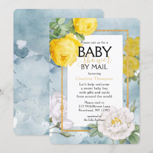 Invitation Baby shower Par Mail Rose Jaune Floral
