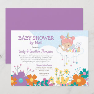 Invitation Baby shower Par Mail Unicorn Fairy Florals