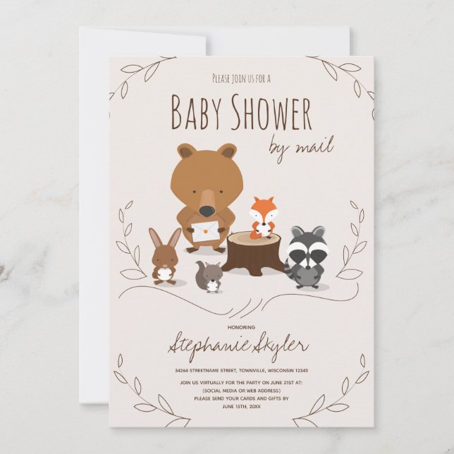 Invitation Baby shower par Mail Woodland Animal Brown (Devant)
