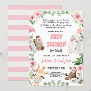 Invitation Baby shower Par Mail Woodland Animal Rose Rose