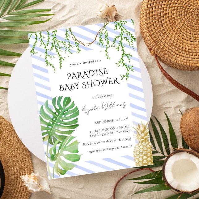 Invitation Baby Shower Paradis Tropical Botanique Bleu (Créateur téléchargé)