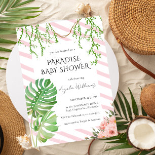 Invitation Baby Shower Paradis Tropical Botanique Rose