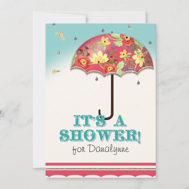 Invitation Baby shower parapluie à la mood moderne Floral Ran (Devant)
