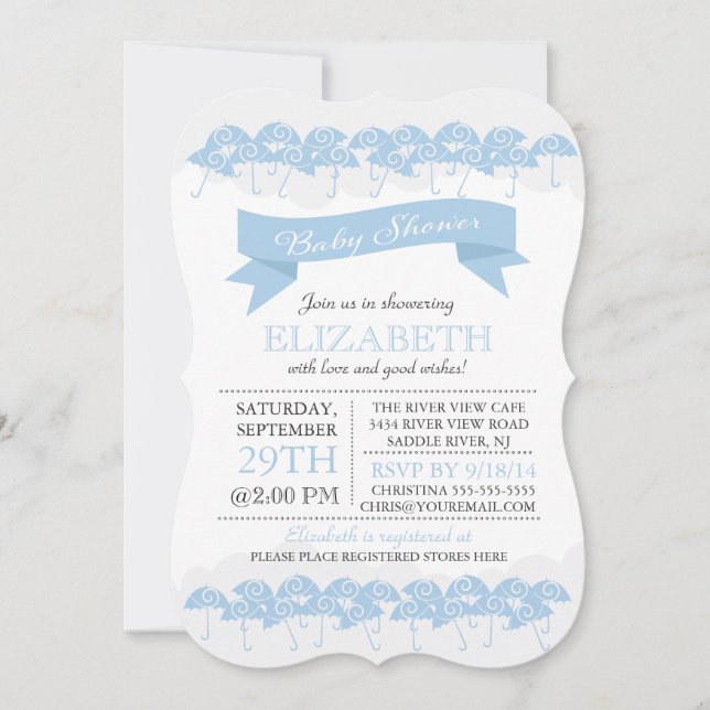 Invitation Baby shower Parapluie bleu pâle moderne (Devant)