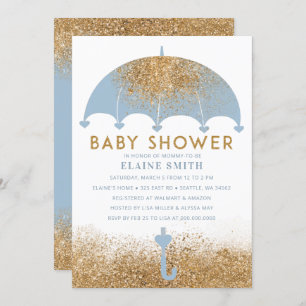 Invitation Baby shower parapluie de Parties scintillant bleu