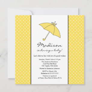 Invitation Baby shower-parapluie des Pois jaunes